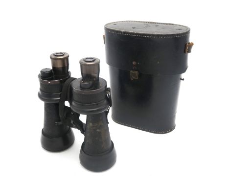 A PAIR OF WW2 GERMAN KRIEGSMARINE 7x50 BINOCULARS BY "beh" (ERNST LEITZ WETZLAR) The left top plate stamped with serial no. 4