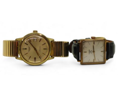 TWO VINTAGE LONGINES WRISTWATCHES a gold plated stainless steel Longines automatic, with gold coloured dial, black and gold c