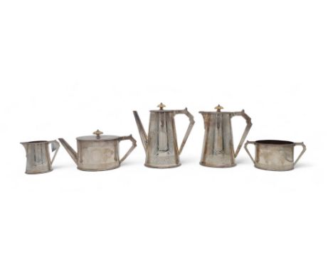 AN IMPRESSIVE VICTORIAN FIVE PIECE SILVER TEA SERVICE by Frederick Elkington, Birmingham 1875, of tapering oval form, engrave