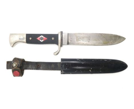 A WW2 GERMAN THIRD REICH HITLER YOUTH KNIFE The approx. 14cm blade marked for F.W. Holler, Solingen, over RZM symbol and numb