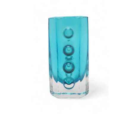 GEOFFREY BAXTER (BRITISH - 1922-1995) FOR WHITEFRIARS TRAFFIC LIGHT VASE in Kingfisher colourway, pattern number 9760, 12.5cm