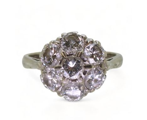 A DIAMOND FLOWER RING the classic mount in 18ct white gold is set with estimated approx 1.75cts of brilliant cut diamonds, fi