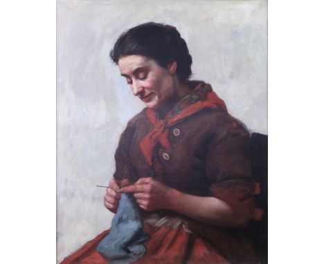 JOHN MCGHIE (SCOTTISH 1867-1952)PORTRAIT OF A LADY KNITTINGOil on canvas, signed lower right, dated 1890, 75 x 60cm (29.5 x 2