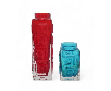 GEOFFREY BAXTER (BRITISH - 1922-1995) FOR WHITEFRIARS GREEK KEY VASE in kingfisher colourway, 10.5cm high together with a lar