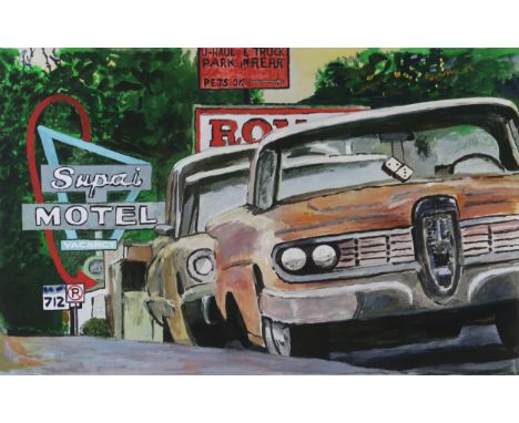 AFTER BOB DYLAN (AMERICAN B.1941) CLASSIC CAR SHOW CLEVELAND OH. (2016) Giclee, signed in pencil, numbered 283/295, 64 x 91cm