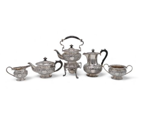 AN IMPRESSIVE FIVE PIECE VICTORIAN SILVER FIVE PIECE TEA &amp; COFFEE SERVICE  by Thomas Roberts &amp; Sons, Sheffield 1897, 