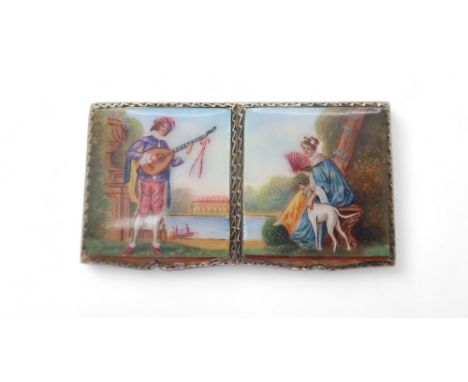 A CONTINENTAL (PROBABLY AUSTRIAN) SILVER GILT GUILLOCHE ENAMEL DUAL COMPARTMENT POWDER COMPACT with London import marks, mark