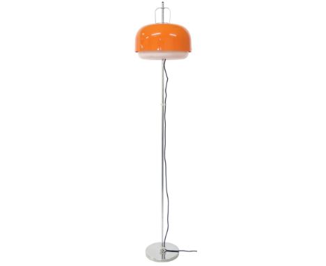 A MID 20TH CENTURY ITALIAN HARVEY GUZZINI STANDARD LAMP  with orange acrylic shade on chromed upright with circular base, 164