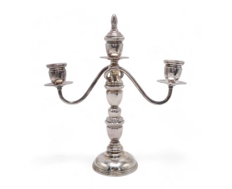 A JAPANESE SILVER THREE LIGHT CANDELABRUM by Shobido, marked silver 950, inscribed 'TO ARCHIE F. BLACK FROM HIS FRIENDS AT TO