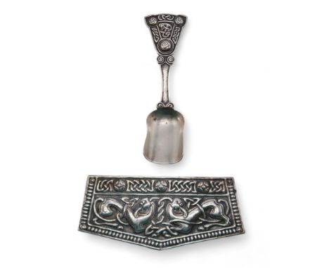 ALEXANDER RITCHIE; a Scottish silver sugar spoon, Glasgow 1928, also stamped 'IONA' with Registration number, the flaring han
