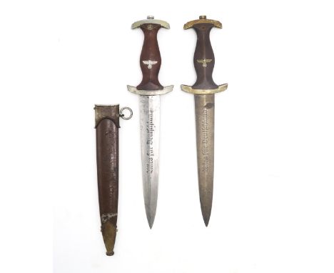 A WW2 GERMAN THIRD REICH SA DAGGER BY C. GUSTAV SPITZER, SOLINGEN The approx. 22cm blade etched "Alles Fur Deutschland", the 