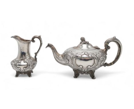 A MATCHED VICTORIAN SILVER PART TEA SERVICE by&nbsp;H J Lias &amp; Son, the teapot 1875, the cream jug 1872, of com squat bal