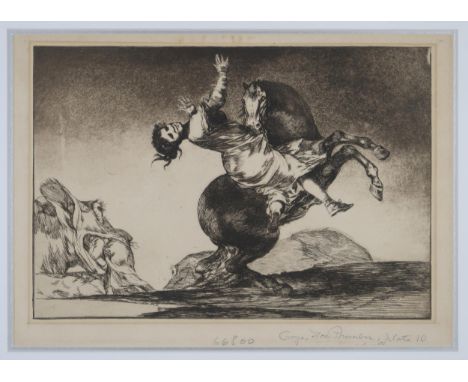 FRANCISCO DE GOYA (SPANISH 1746-1828) PROVERBS PLATE 10 - THE ABDUCTING HORSE Etching, 24 x 34cm (9.5 x 13.25") Condition Rep