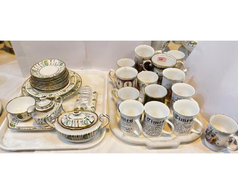 A Hammersley "Green Leaves" part tea set, 20 pieces approx.; a Spode loving cup "Antique Fishing" scenes; other decorative mu