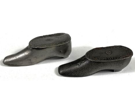 Two 19th century novelty pewter snuffboxes, 1 engine turned 