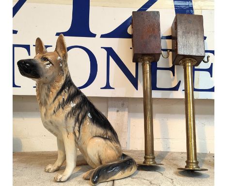 A Beswick fireside ceramic figure of an Alsatian, 2413 and two vintage railway telephone boxes, (no mouth pieces)&nbsp; 