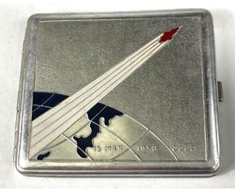 A Soviet Russian CCCP vintage cigarette case, commemorating Sputnik 15.3.58 