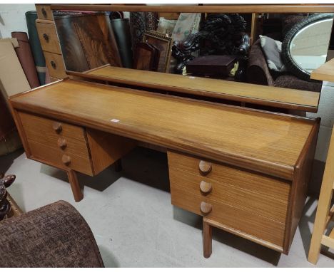 Mid 20th century teak dressing table full length mirror, six draws and a stool. Length 162cm&nbsp; 