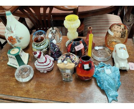 Two 1970's Poole pottery vases; decorative and miniature china and glass 