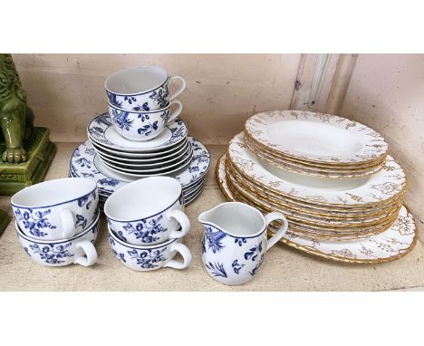 13 pieces of Royal Crown Derby China Vine Patton including plates bowls, And Portugal VA Blue and white part tea service 