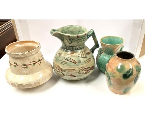 A mid 20th century Mabel Leigh Studio pottery Jug, a Royal Doulton Vase a Burleigh Ware vase and a Beswick vase 