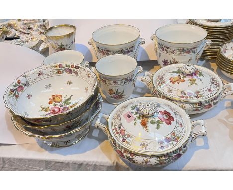 A selection of Hammersley "Dresden Sprays" and similar china: 4 jardinières; 2 covered tureens (1 slight chip to lid); bowls;