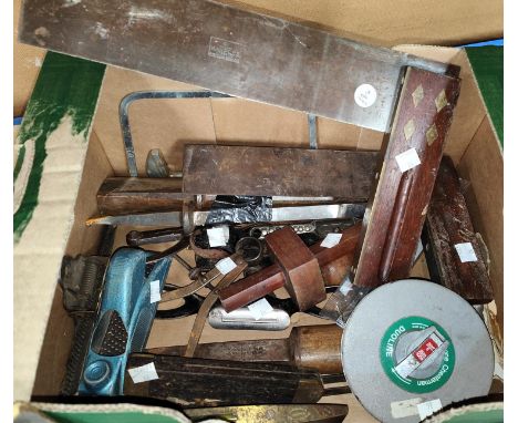 A selection of vintage tools; buckles; etc 