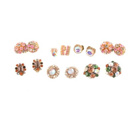Vintage multicolour and iridescent earrings, mainly clip on and ear screw fittings, to include Jewelcraft, Triad, faux mystic