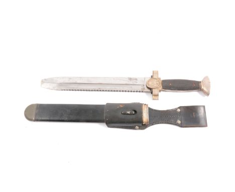 German Third Reich Red Cross dagger, saw back blade marked GES. GESCHUTZ, 16.2cm, the guard with eagle, cross and swastika, c