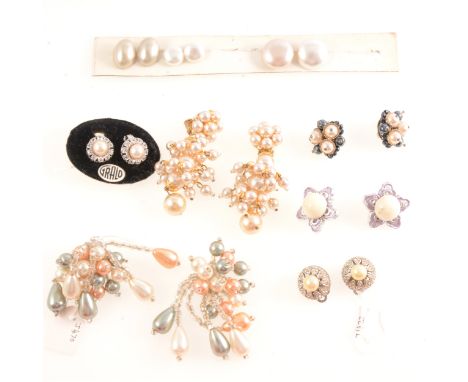 Vintage faux pearl single, cluster and drop earrings, to include Nichelle, clip on, ear screws and studs, cream and pastel co