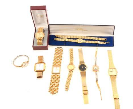 Vintage gentleman's and lady's gilt metal wristwatches, to include Hermes, Pierre Nicol, Royce, Torq, Vogue, bracelet straps,