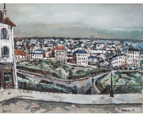 Robert L. P. Lavoine (French, 1916-1999), Overlooking Paris from Menilmontant , gouache, signed lower right, titled 'Paris 42