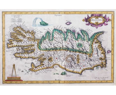 Gerard Mercator (1512-1594), Islandia, (Iceland), 1595 or later, hand coloured engraved map, title cartouche, scale surmounte