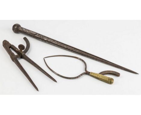 A pair of 19th century Customs &amp; Excise brass wing compasses, by DRING &amp; FAGE, also stamped 'Customs', with steel arm