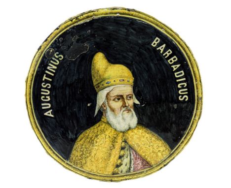 An Italian maiolica portrait plaque depicting Agostino Barbarigo (1419-1501), Doge of Venice from 1486 until his death in 150