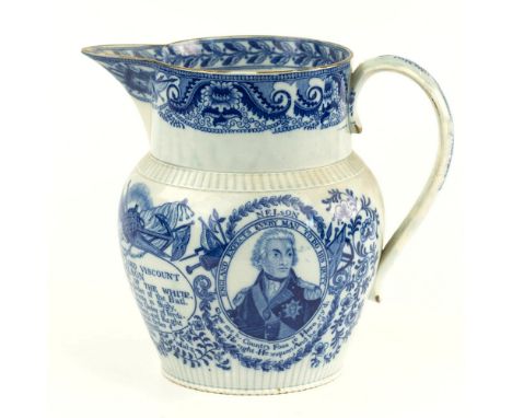 A good large pearlware Lord Nelson commemorative jug or pitcher, early 19th century, commemorating the victories of 'Horatio 