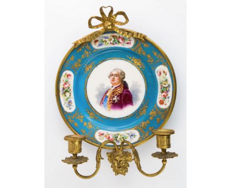 A Sevres style porcelain girandole, late 19th / early 20th century, painted interlaced Ls mark and incised 'EL 67 7' to base,