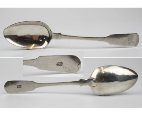 A 19th century Channel Islands silver table spoon, maker's mark TDG JLG stuck once (Thomas de Gruchy and John Le Gallais, Jer