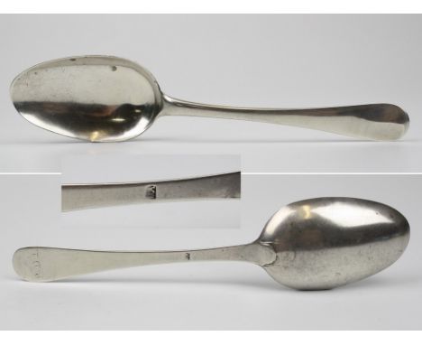 A late 18th century Channel Islands silver table spoon, maker's mark PA, struck once (Pierre Amiraux II, Jersey, c.1747-1808)