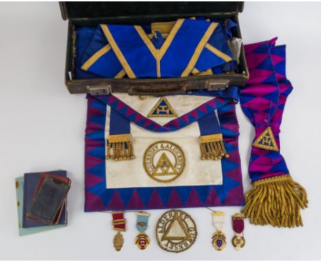 A collection of Channel Islands Masonic garments, for the Guernsey and Alderney Lodges, comprising two armbands, a neckband a