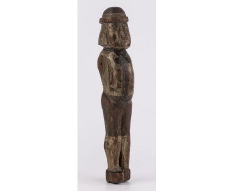 An American carved and painted pine Whirligig figure of an Amish man, 19th century, the body only (lacks arms), with a domed 