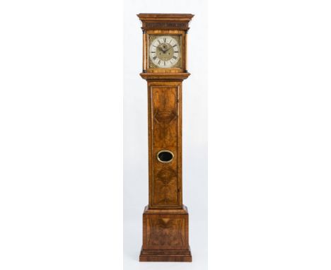 An early 18th century walnut longcase clock by John Wise of London, eight day movement, square brass dial with silvered and s