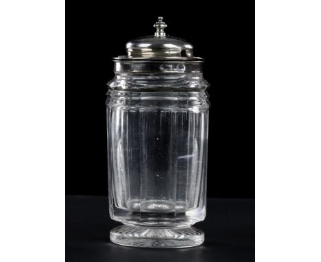 A George IV silver mounted cut glass pickle jar, John &amp; Thomas Settle, Gunn &amp; Co, Sheffield 1827, the silver domed hi
