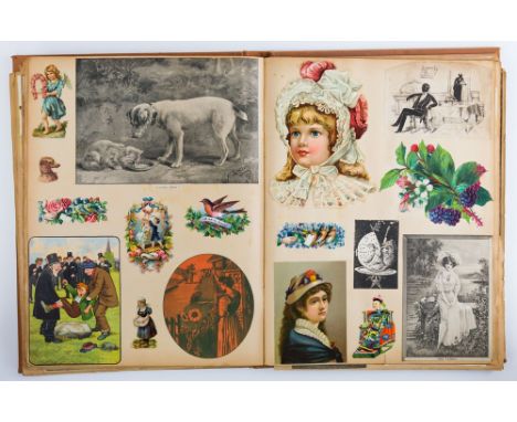A Victorian scrapbook, containing a large quantity of pastedown scraps on many subjects including Christmas, New Year, variou