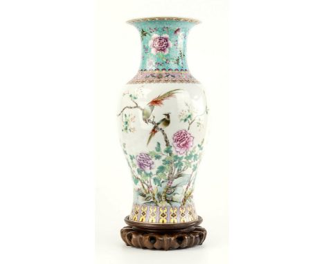 A large, good quality Chinese Canton style baluster vase, early 20th century, printed seal mark to base, flared and waisted n