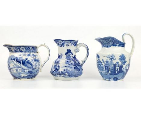 A Masons 'Two Man Willow' pattern blue and white Hydra jug, mid-19th century, with serpentine handle, blue printed mark and i