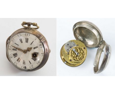 A French silver cased open face verge fusee pocket watch, first half 19th century, the gilt key wound movement signed 'Juln. 