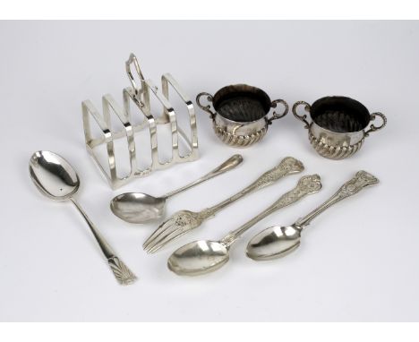 A pair of Victorian miniature silver porringers, Lowe &amp; Sons, Chester 1881, with twin beaded handles and half gadrooned d
