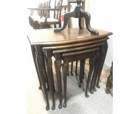 TWO NESTS OF TABLES also an oak oval occasional table and a tripod wine table (4)