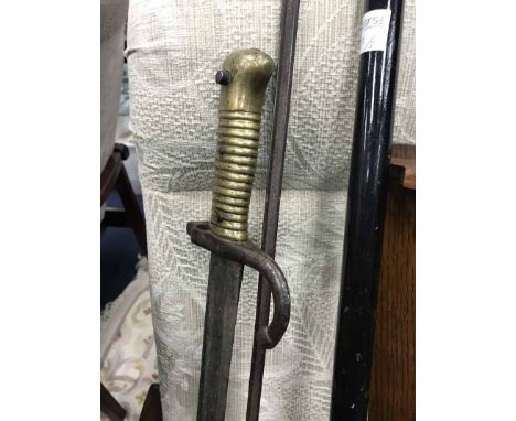 EARLY 20TH CENTURY BAYONET along with a foil and a swordstick 